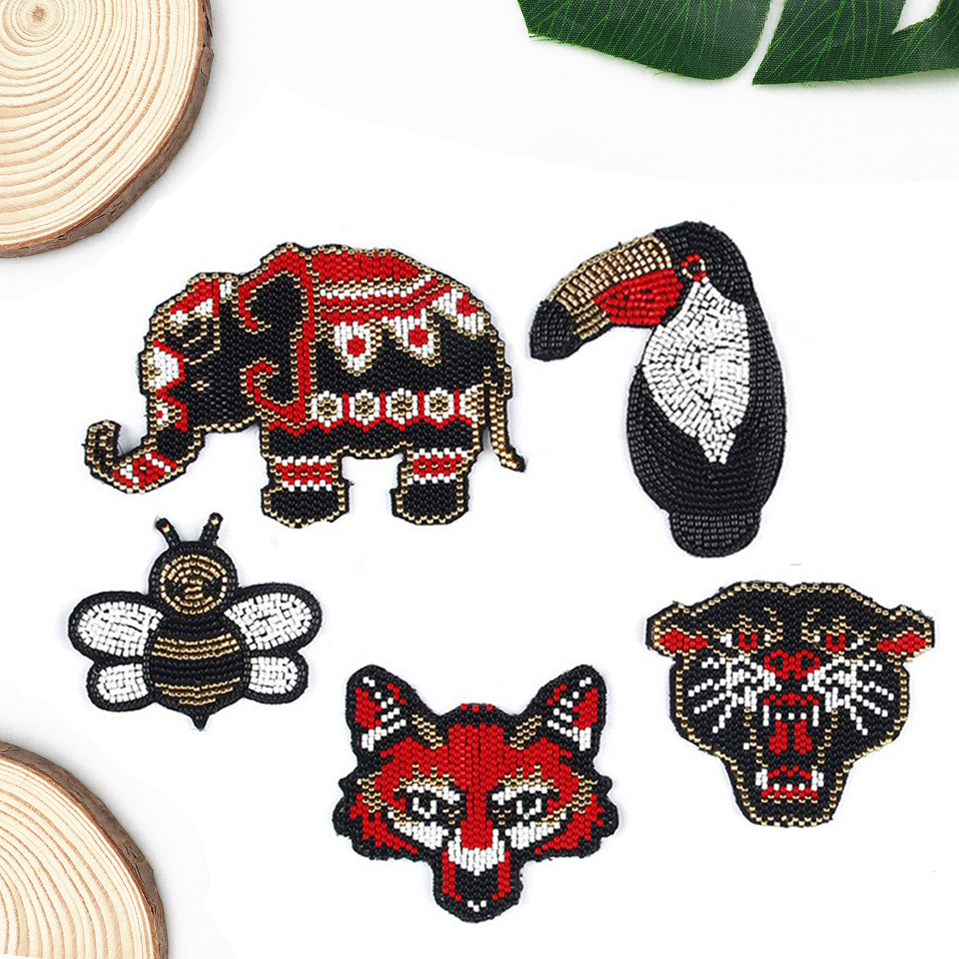 珠片绣动物大象护理鹦鹉密封刺绣布贴工厂刺绣贴布贴补丁贴刺绣贴