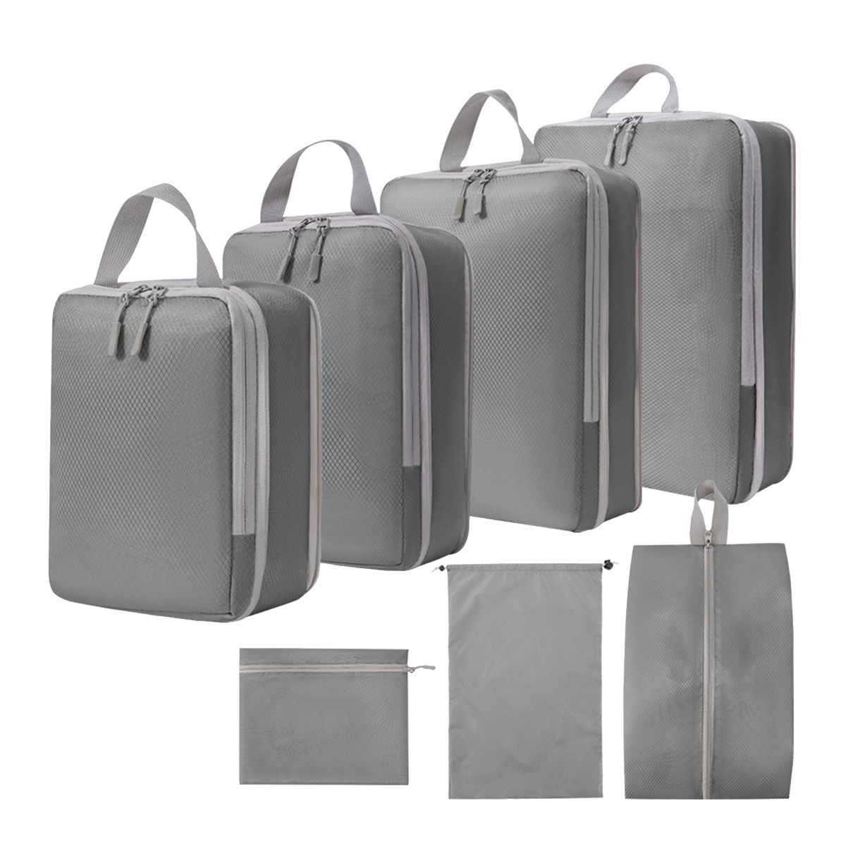 압축 7 종 세트 그레이 (신발 가방 + 번들 포켓 + 플랫 포켓)