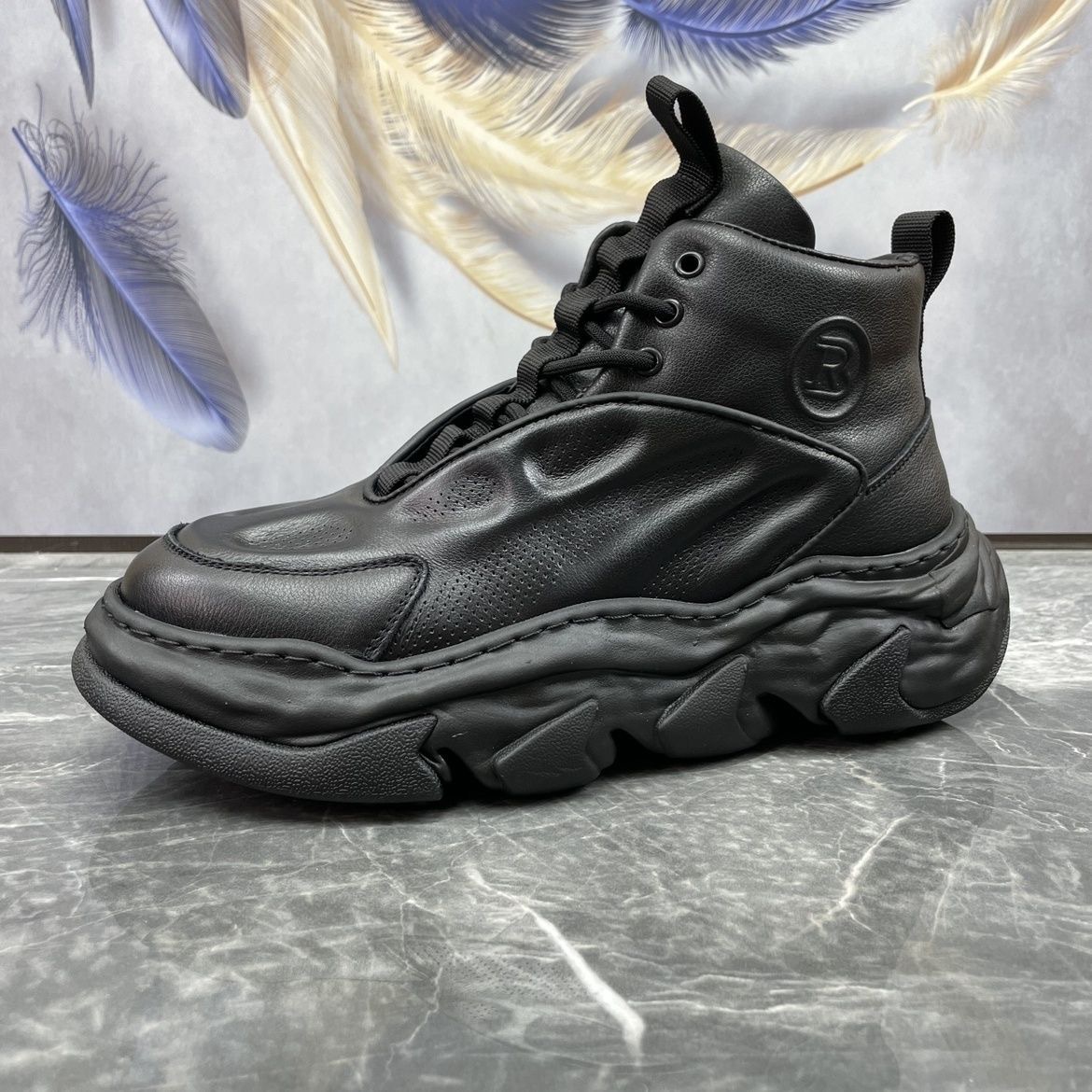 M's Dad 2023 Autumn Leather New High-Top Thick-Soled Height-Increasing Sneakers Casual Trdy Korean Style Shoes For_vogvips.com