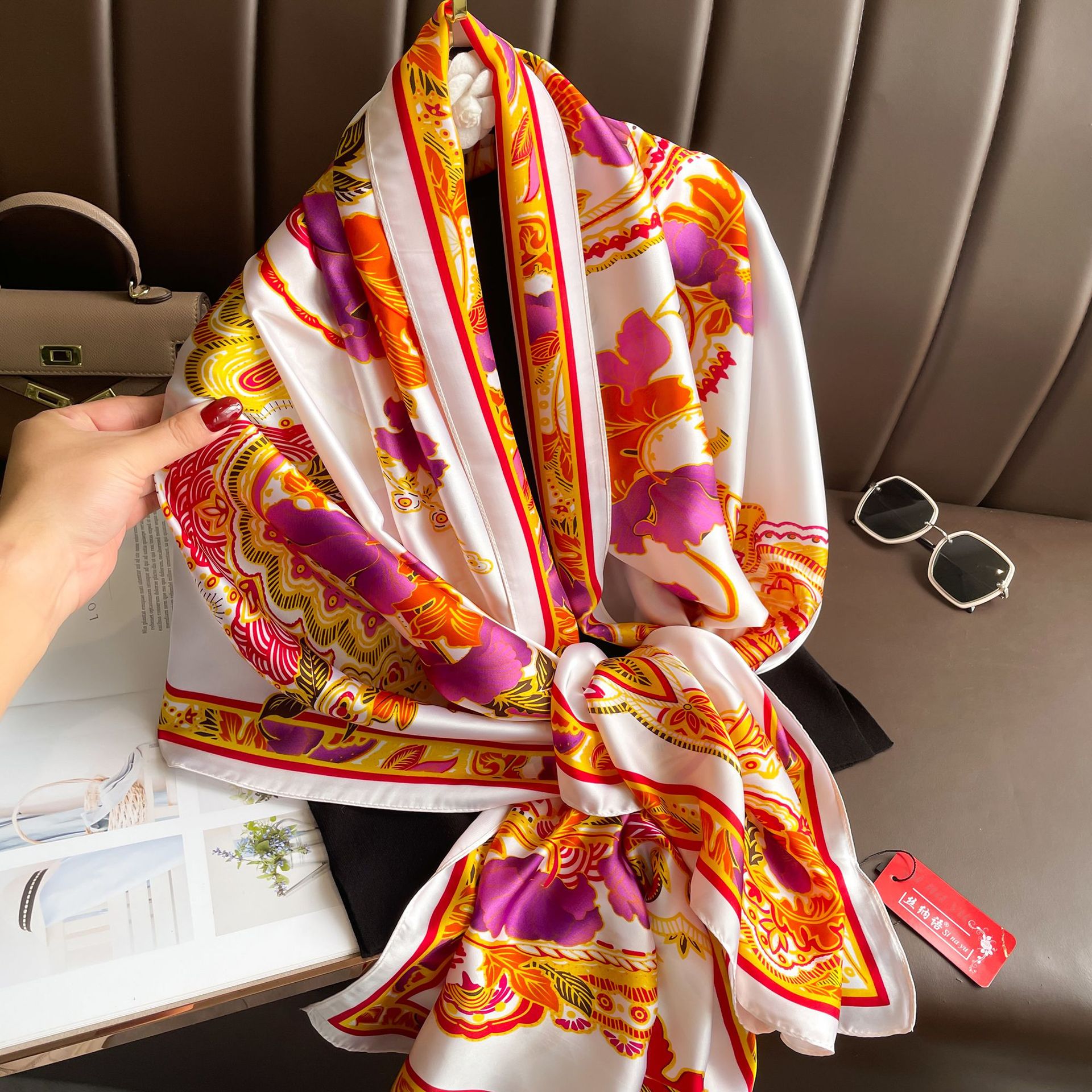 Foulard in seta da donna stile cinese scialle in raso primavera_voghion.com