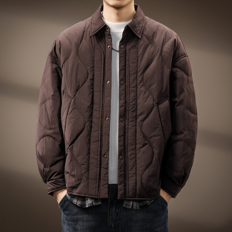Fake Two-Piece Lightweight Warm down Jacket for Men, New Winter Style with Diamond Pattern and Turn-Down Collar, Men's Shirt-Style Jacket Fake Two-Piece Lightweight Warm down Jacket for Men, New Winter Style with Diamond Pattern and Turn-Down Collar, Men's Shirt-Style Jacket