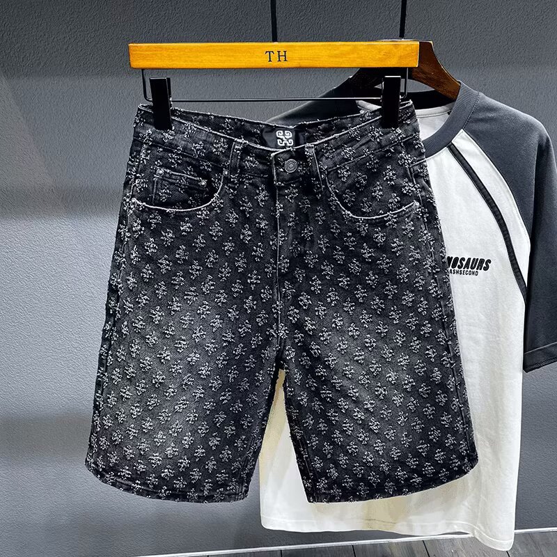 Denim Shorts Men's Summer New Distinctive Trendy Brand Five-point Pants Korean Style Fashionable Slim-fit All-match Youth Popular