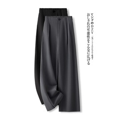グレーのスーツ風ワイドパンツ レディース 春秋 2025年新作 ハイウエスト ドレープ感 ゆったり 着痩せ効果 カジュアル マキシ丈パンツ ストレートパンツ