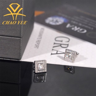 European and American S925 Silver Vvs Moissanite Square 8.8mm Simple Style Men's and Women's Earrings Cross-Border Spot Supply