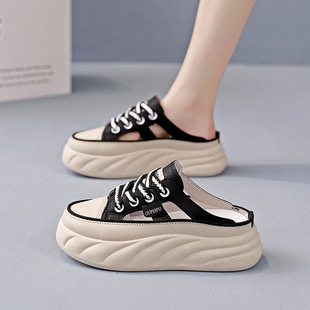 White Shoes for Female Students 2025 Summer New Slip-On Slip-Ons Versatile Thick-Soled Toe-Cap Half Slippers A15