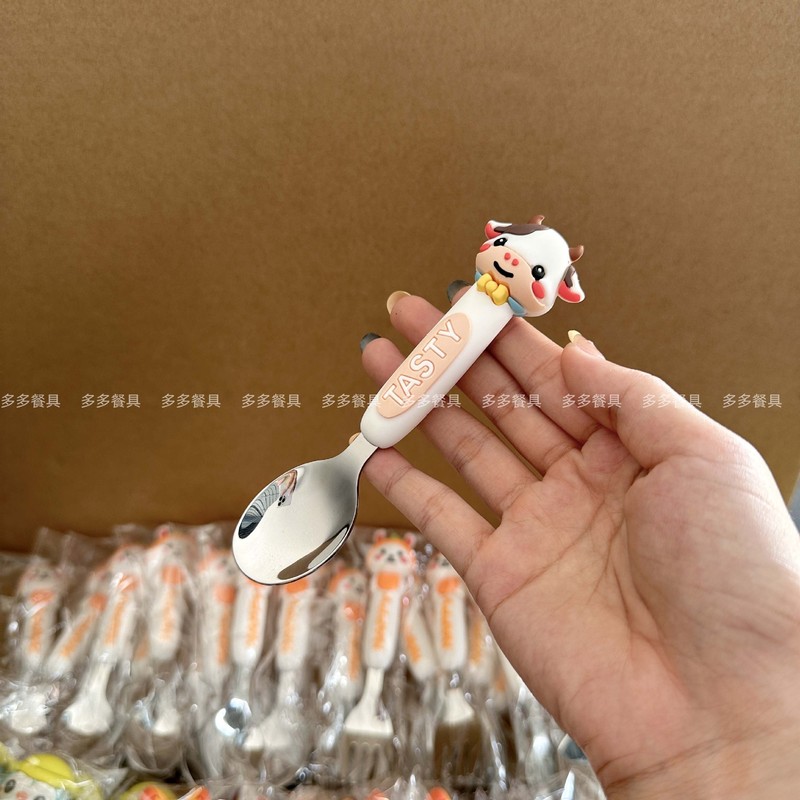 304不锈钢儿童勺子叉子创意卡通宝宝专用辅食勺可爱汤匙便携餐具|undefined