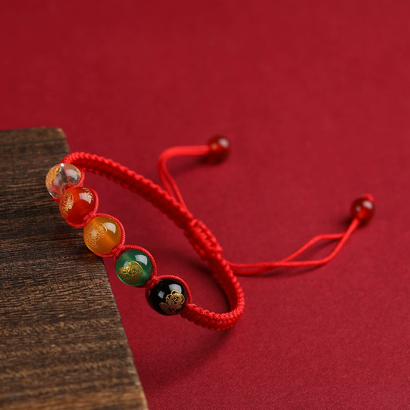 Киноварь, пятый путь, браслет Бога богатства, женский фиолетовый золотой песок агат, бусы, красная веревка, вязаный браслет