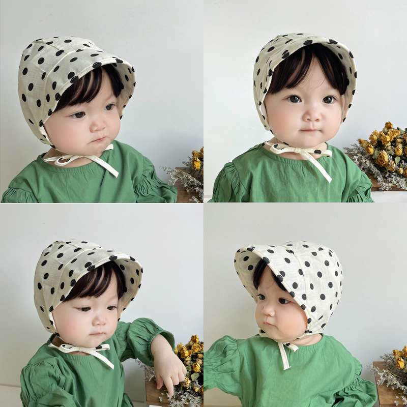 Ins Baby Hat Spring Summer Korean Version Newborn Baby Cute Polka Dot Check Cotton Breathable Sunshade Court Hat