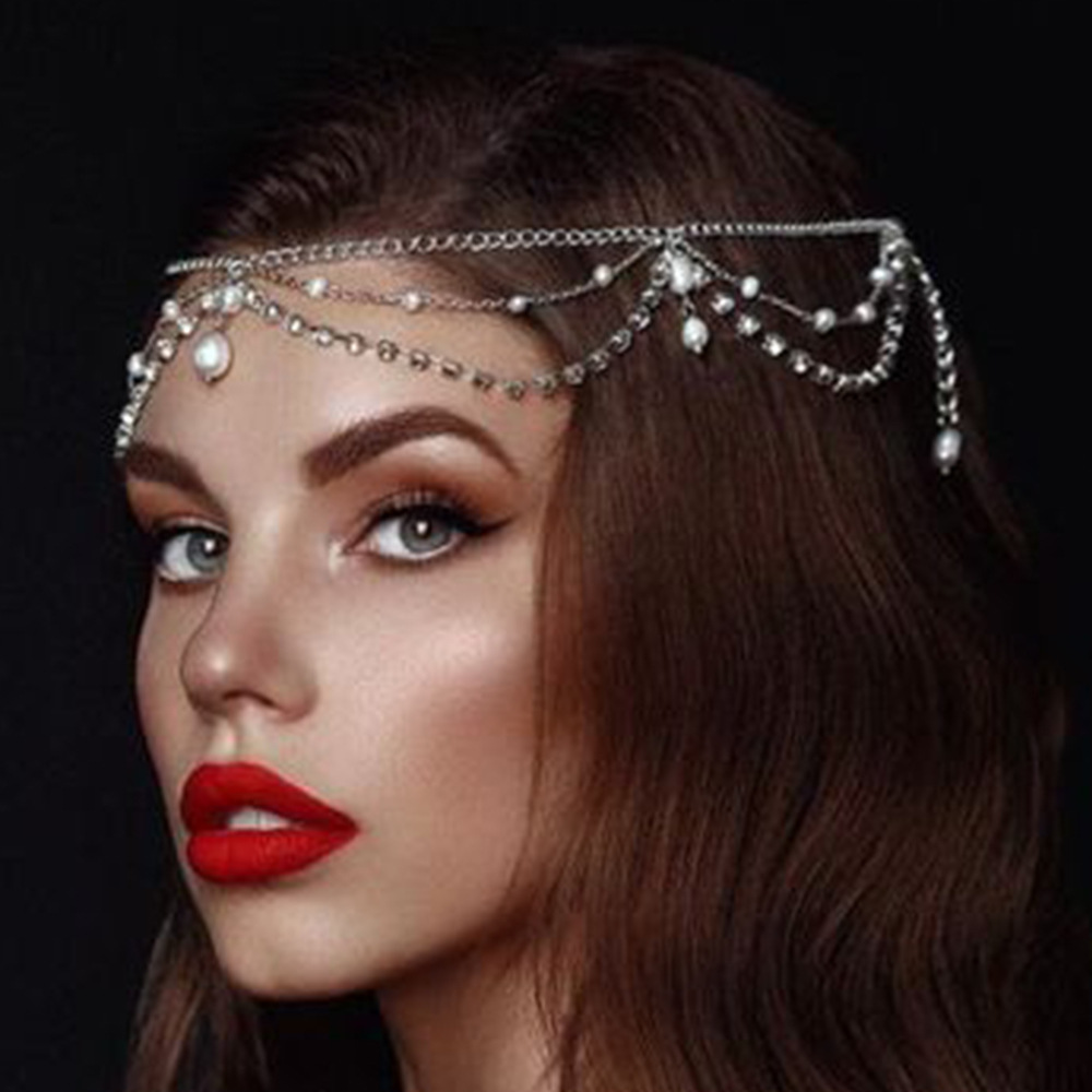 Bohemian pearl headdress Fashion multi layer versatile diamond headband female headdress_voghion.com