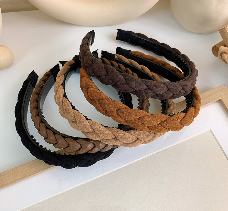 奶茶咖色系發(fā)箍時尚海綿頭箍高顱頂發(fā)卡少女麻花珍珠發(fā)箍日韓發(fā)飾