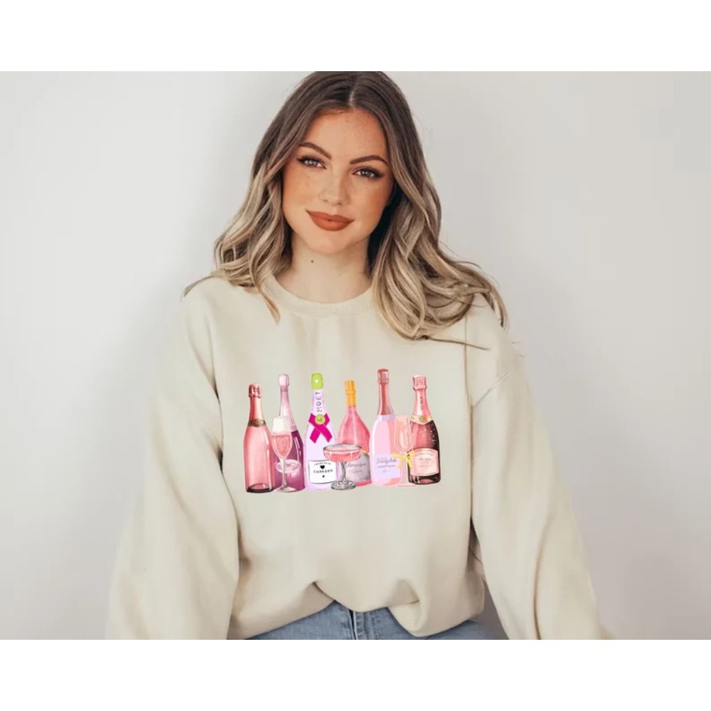 Pink Champagne Bottles Sweatshirt Coquette Champagne Lovers