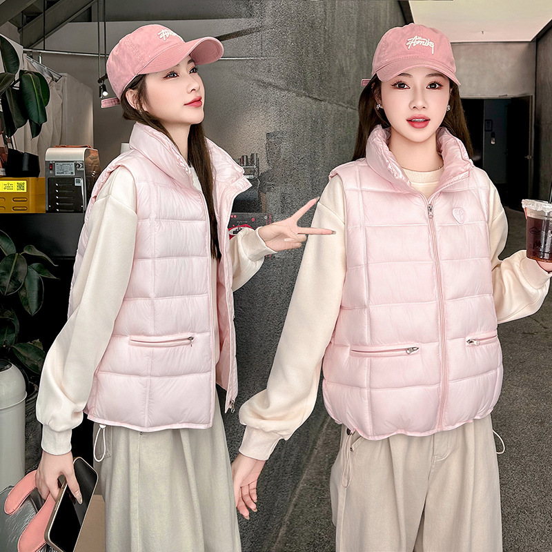 Women's cotton vest, 2026 autumn/winter new collection, Korean style, stand-up collar, short length, lightweight, slim-fit, outerwear jacket Women's cotton vest, 2026 autumn/winter new collection, Korean style, stand-up collar, short length, lightweight, slim-fit, outerwear jacket