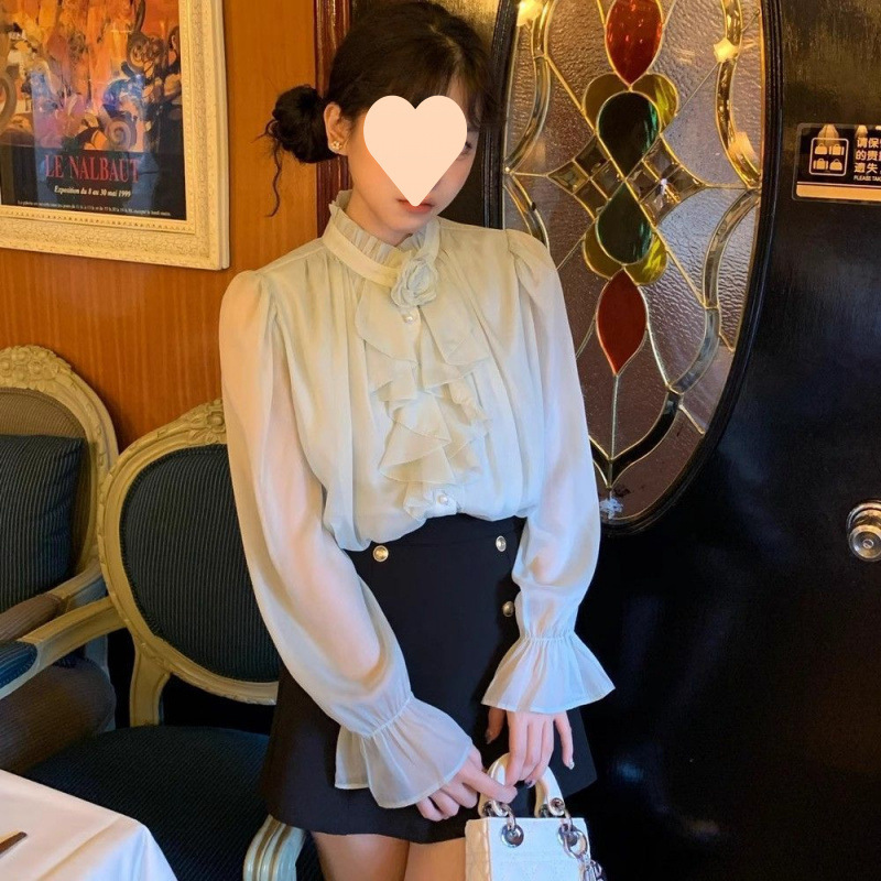 2025早春千金风宫廷木耳边立领荷叶边衬衫女法式上衣|undefined