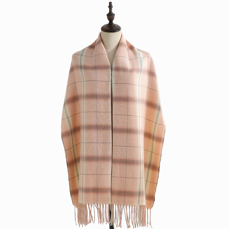 2024 Fashion Checkered Scarf New Cashmere Scarf Women's Sweet Shawl Warm Woven Tassel Autumn And Winter Scarf_voghion.com