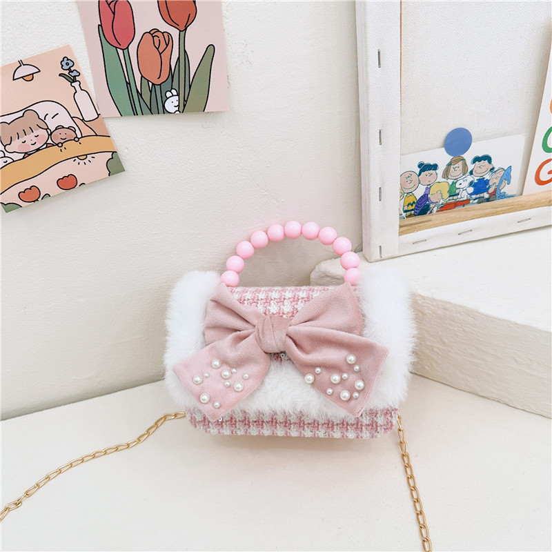 Bolsa de moda de perlas para niños otoño y invierno Año Nuevo para niñas bolsas de hombro de tela arco