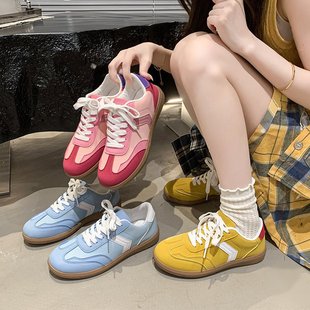 Cross-Border Spot Large Size Soft-Soled German Training Shoes, Sports Shoes, European and American Retro Color Matching Lace-Up Lightweight Jogging Women's Shoes Wholesale