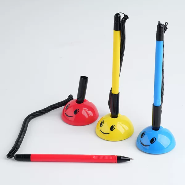 Smiley face desk pen custom printing advertising pen custom LOGO with base Hotel bank counter ball pen plastic pen