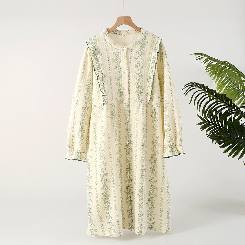 秋冬の女性の純綿の3層の空気綿の中間層の長袖のパジャマの冬の綿の保温の甘い家庭服の月子服