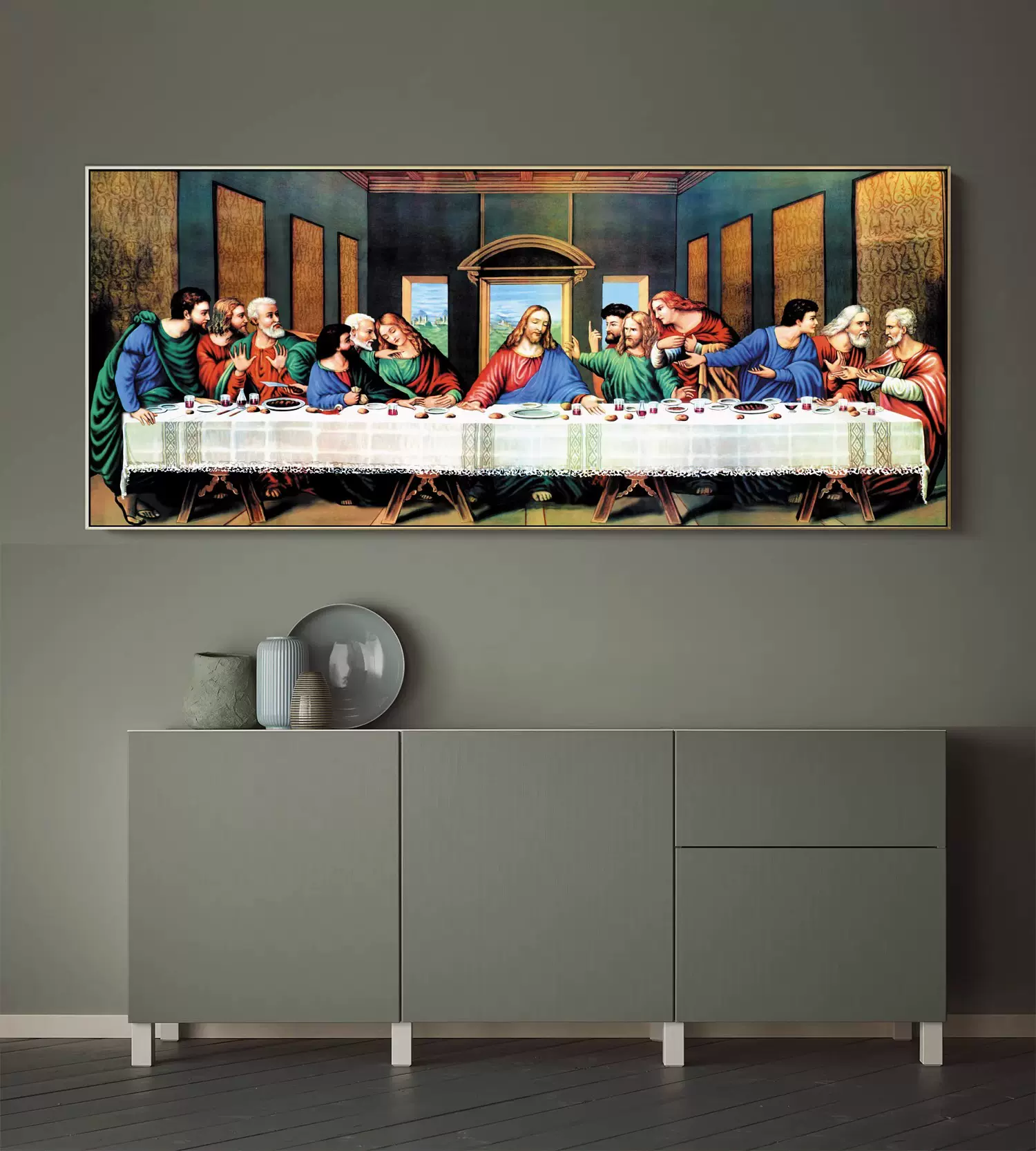达芬奇装饰画世界名画最后的晚餐客厅画欧式复古油画挂画人物壁画