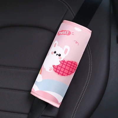 Children's Car Seat Belt Seat belt shoulder pad - rainbow-sweetheart-bunny-shoulder-pads