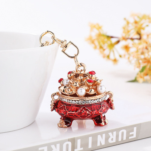 Cornucopia key chain ingot Chinese style rice pendant creative diamond accessories gold key chain pendant jewelry