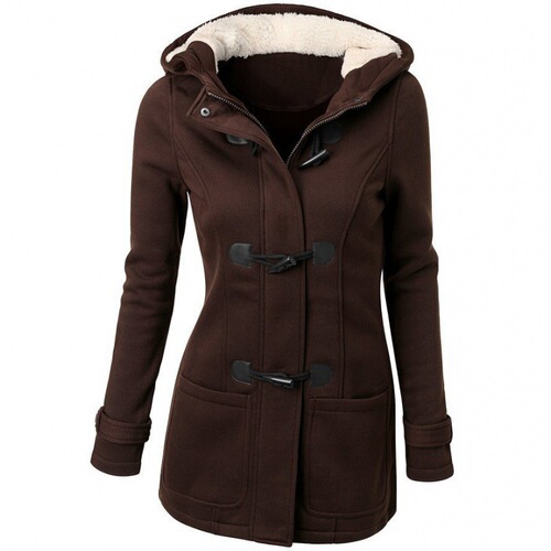 Alibaba.com Autumn/Winter New Plus Size Women's Hooded Sweatshirt with Cowhide Buttons Mid-length Fleece Sweatshirt for Women with Cowhide Buttons Out