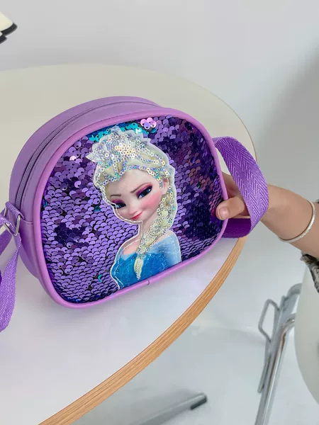 Children's Cross-Body Bag, Kindergarten Shoulder Bag, Baby Girl Princess Bag, Elsa Sequin Personalized Matching Bag, Cross-Body