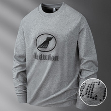 秋季时尚潮流重磅纯棉T恤男长袖宽松高端字母烫钻休闲圆领打底衫