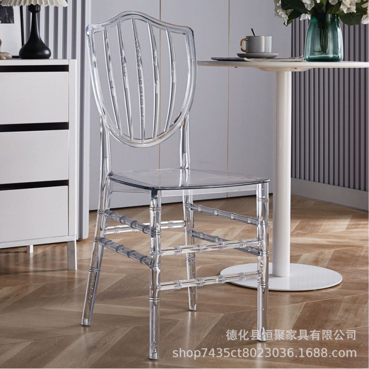Fábrica directa de acrílico silla de comedor boda al aire libre Napoleón silla de comedor hotel banquete silla transparente