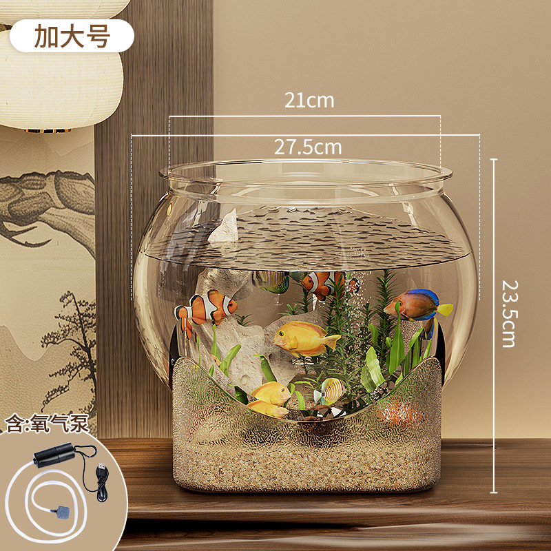 デスクトップ水槽、リビングルーム、小さな生態金魚水槽、オフィスデスク造園、丸型ベタ水槽、高透明カメ水槽|undefined