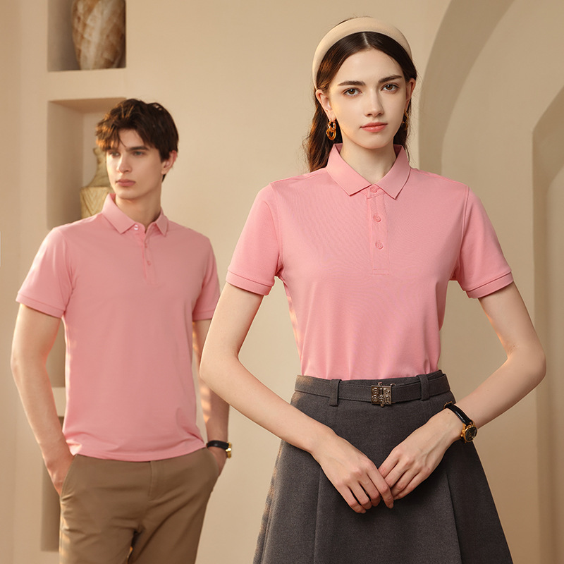 Nuevos productos de verano, seda de hielo pesada, sensación fresca, perlas elásticas, cuello secundario, camisa POLO de solapa de color sólido, camiseta de manga corta