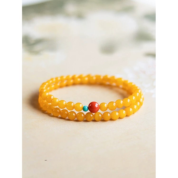 Authentic Agate Bracelet for Women, Natural Amber in Chicken Oil Yellow, Southern Red Agate, Turquoise Multi-Gem Bracelet, Double Circle Bracelet
