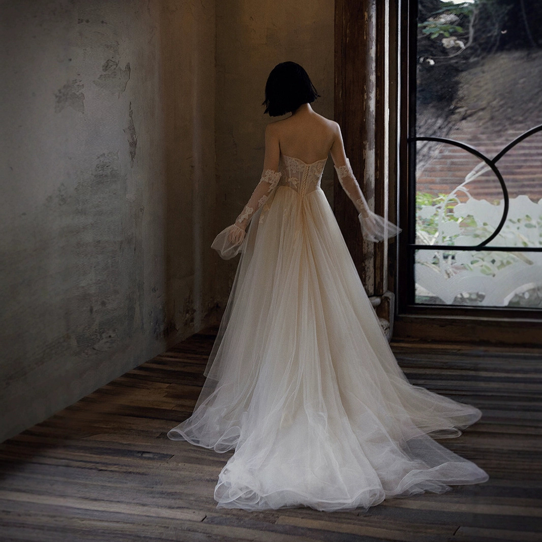 Comercio exterior brindis de pecho ligero vestido de novia arroz blanco de hadas encaje vestido de baile vestido de boda vestido de brindis vestido