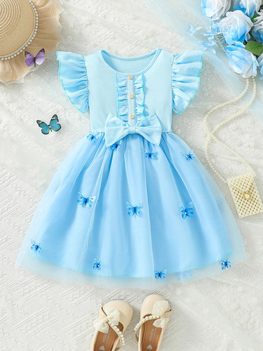Girls' Summer Dress 2025 New Butterfly Net Gauze Volume Skirt Trendy Children Super Fairy Princess Skirt
