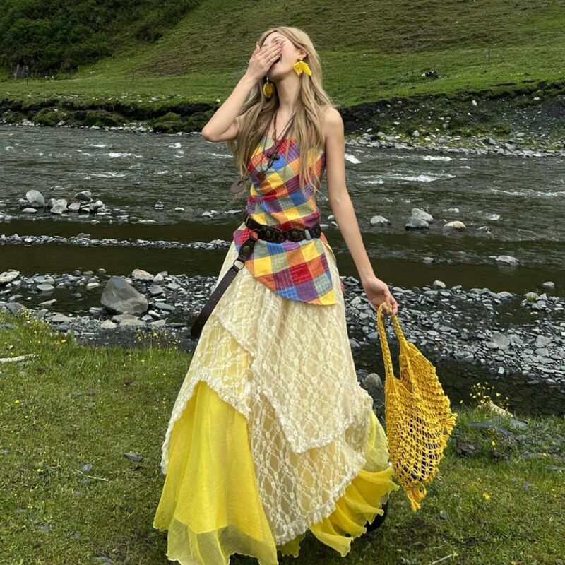 2026 Xinjiang, Western Sichuan, Yunnan Travel Vacation Tube Top Strapless Dress Summer 2025 New Long Dress Set
