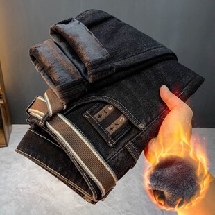 Black Jeans Men's fleece-lined Thickened 2024 Autumn and Winter New Fashion Brand High-end Harem Pants Fashionable All-match Pants
