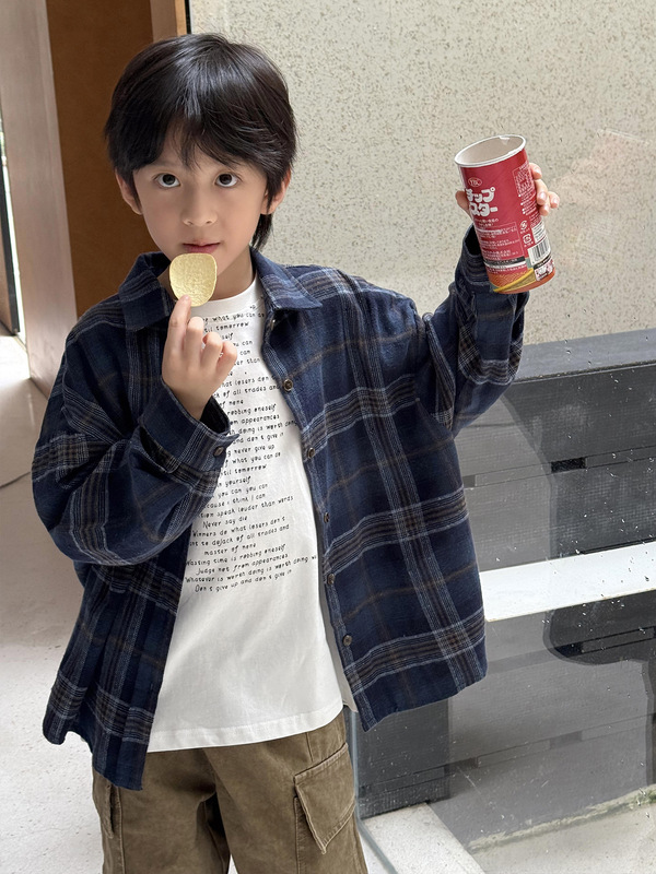 男童秋装衬衫2025新款儿童秋季长袖衣服复古格纹韩版潮流休闲衬衫|undefined