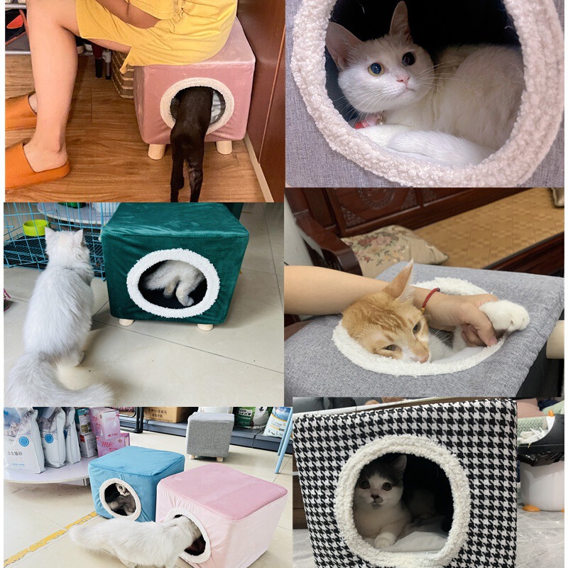 実木猫巣スツール冬保温人猫共用閉鎖多猫用品小幼猫屋四季通用|undefined