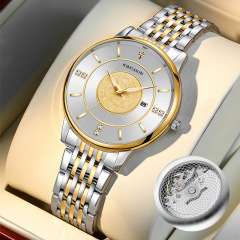 假機械腕錶男士手錶商務日曆夜光鏤空透底防水石英表男表