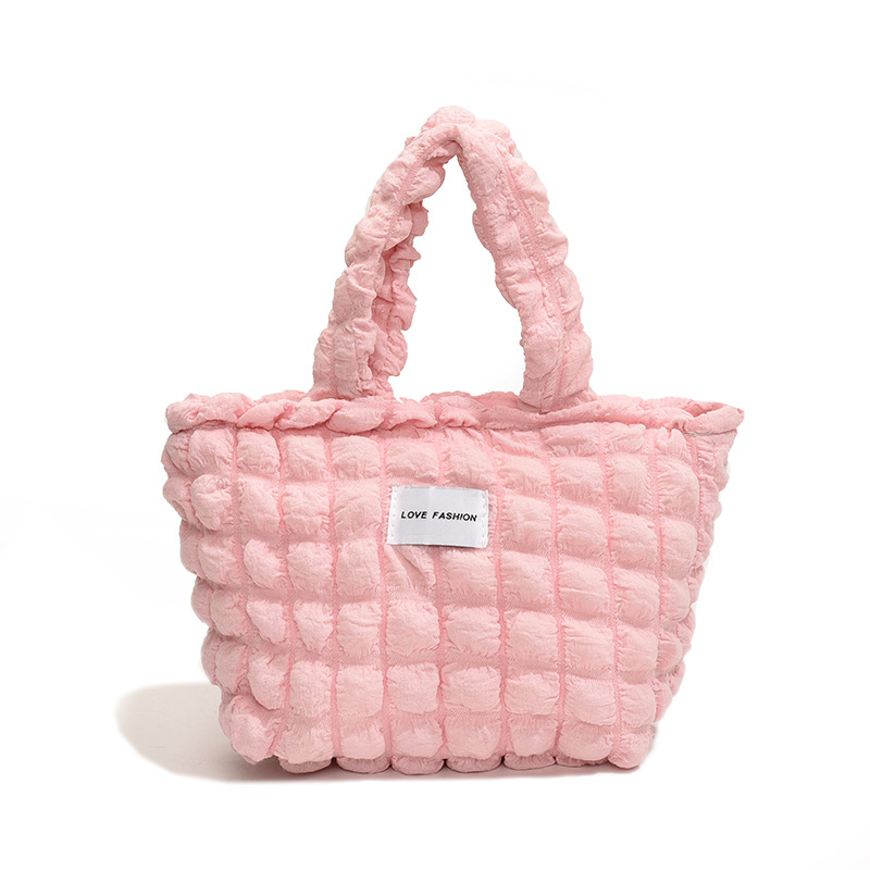 Versión coreana del nuevo bolso de hombro de color caramelo de corazón de niña pliegue de burbuja de nube simple bolso de gran capacidad mujer