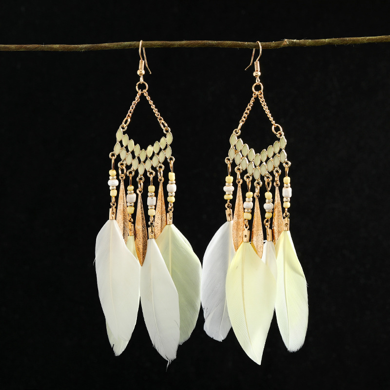 1 Pair Chinoiserie Ethnic Style Classic Style Water Droplets Tassel Alloy Feather Drop Earrings display picture 13