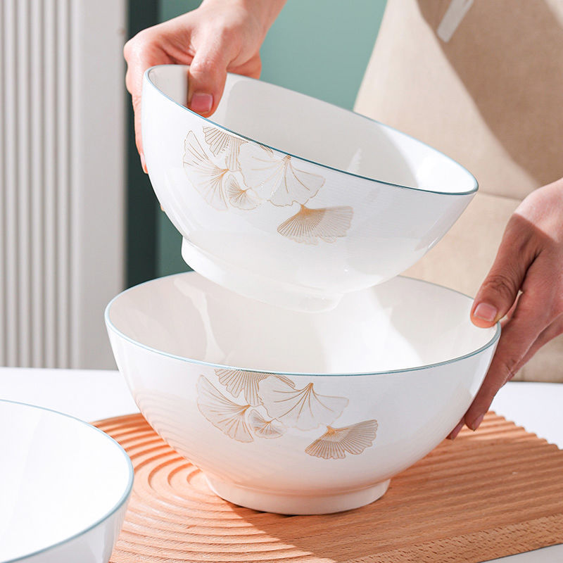汤碗家用陶瓷2025新款大号高级感盛汤中式拌面碗防烫简约银杏餐具