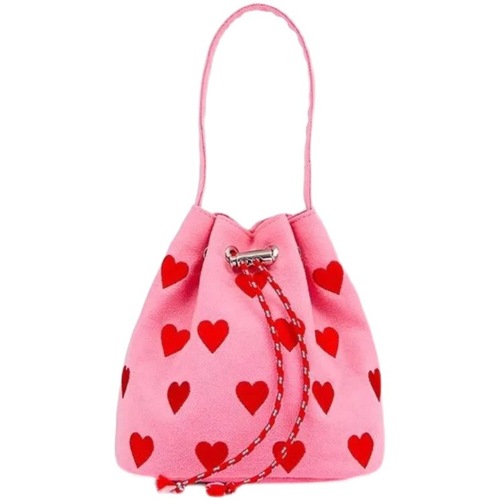 Korean embroidered love strap pink handbag for women 2024 spring and summer new style shoulder crossbody mini bucket bag