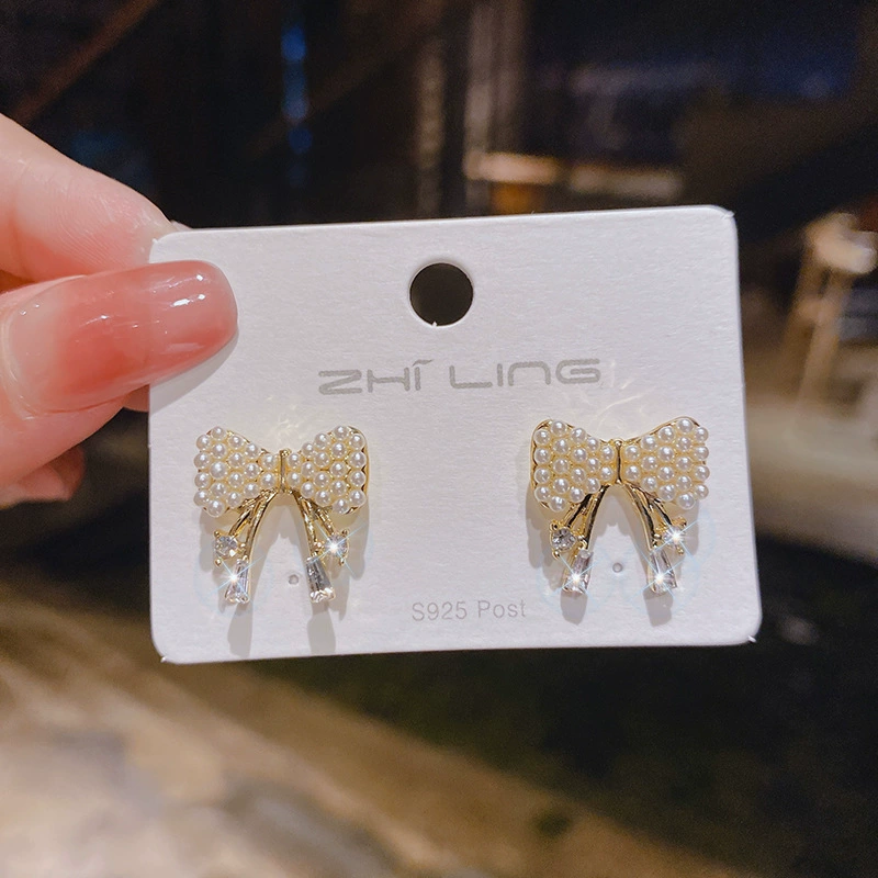 Серебряная игла из жемчуга, серёжки с бантами, образец серебра 925, простой и элегантный дизайн, коллекция 2021