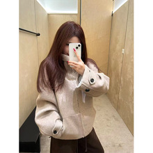 AC经典极简双面羊毛羊绒风格立领拉链大衣女士双面尼外套夹克