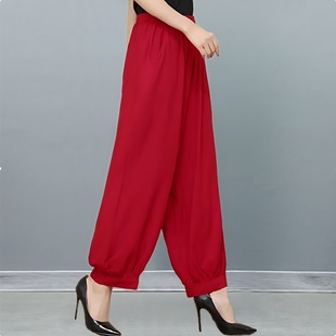 2025 Spring and Summer New Casual Women's Pants Loose Large Size Dance Pants Cotton Silk Bloomers Black Pants Yoga Pants