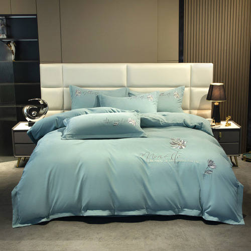  New Light Luxury Pure Cotton Bedding Set with All-Cotton Embroidered Bedspread, Solid Color Plus Size Comforter and Sheet