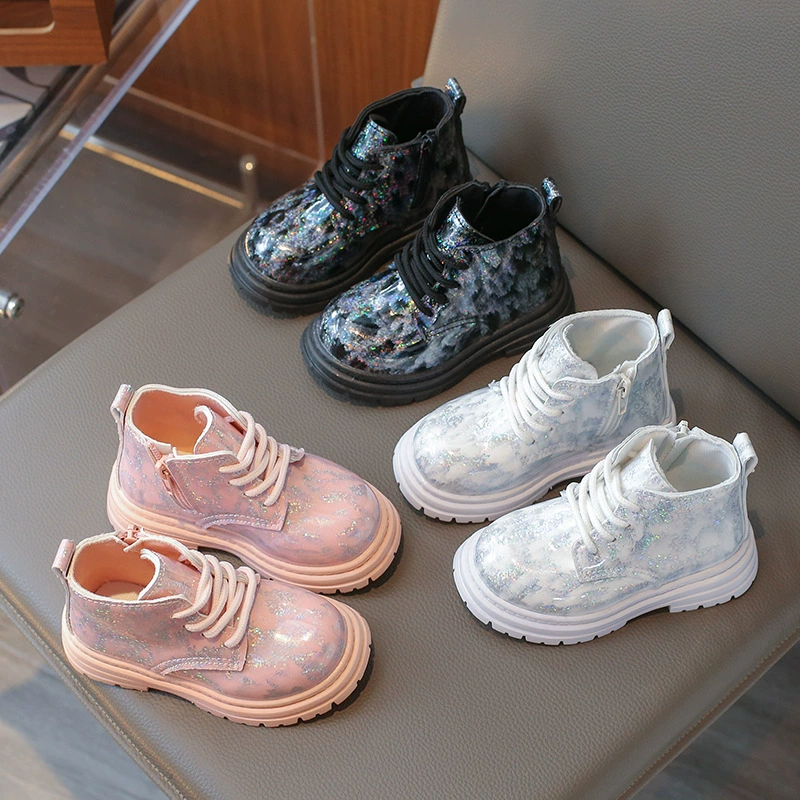 Детские сапоги, осень 2024, глянцевые детские кожаные короткие сапоги из лакированной кожи, черные одинарные сапоги для мальчиков и девочек, трансграничный экспорт