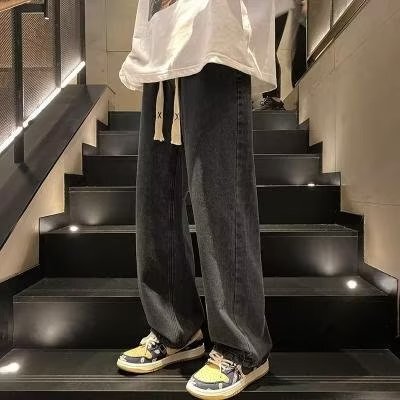 Spring and summer men's fashion trend all-match retro jeans men's straight loose wide leg American style high street casual trousers