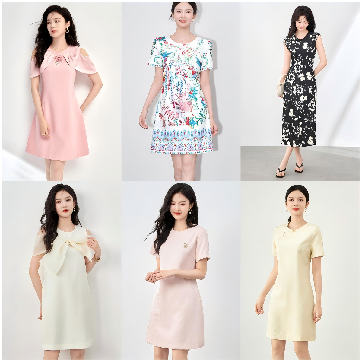 Đầm suông nữ midi mùa hè tay ngắn — 2507612 - Đen